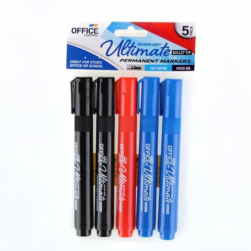 Markers Permanent 5pk (Black, Blue & Red)