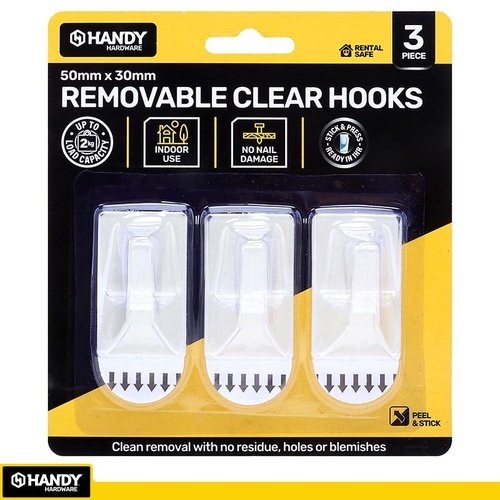 Handy Hardware Removable Clear Hooks 3pk