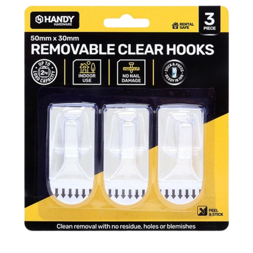 Handy Hardware Removable Clear Hooks 3pk