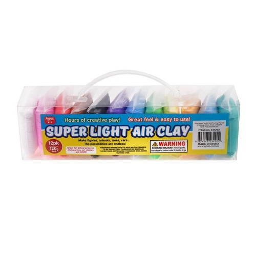 Air Dry Clay Super Light 12pk 10g Each White, Pink, Red, Brown, Black, Purple, Blue, Green, Yellow, Orange, Light Blue & Teal