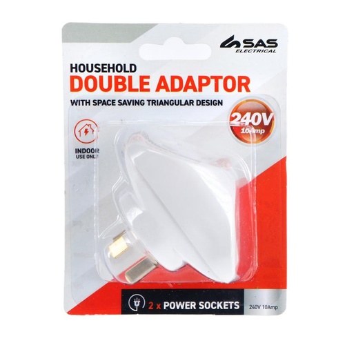Adaptor Double (Triangular) White 240V 10A Max Load 2400W