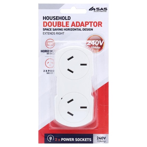 Adaptor Double (Horizontal Right Hand) White 240V 10A Max Load 2400W