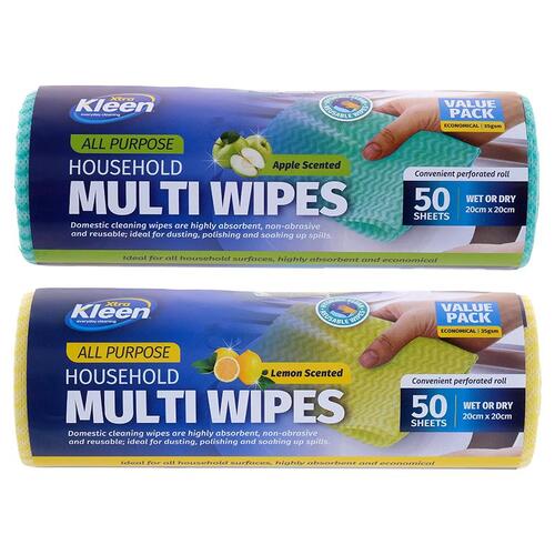 All Purpose Wipe 20cm x 20cm 50pk - Scented: Apple & Lemon