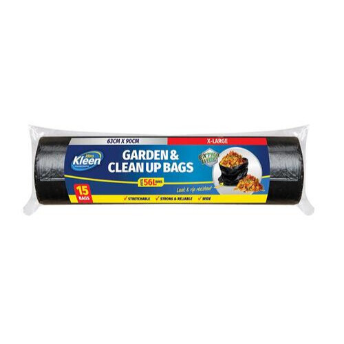 Bin Liner Garbage Bag 56L 63cm x 90cm - 15pk - Black