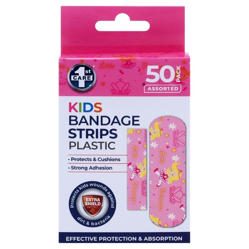 Bandage Strips Kids Assorted Designs & Sizes 50pk - Plastic (PE)