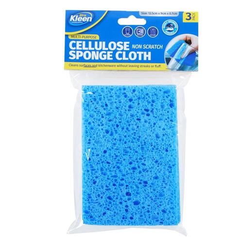 Cellulose Sponge 3pk- 13.5cm x 9cm x 0.7cm - Blue