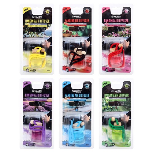 Car Hanging Air Diffuser 8ml 6 Assorted Scents & Colours (Apple, Lavender,Strawberry, Lemon, Rose & Ocean Breeze)