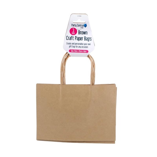 Craft Paper Bags Horizontal Brown 21cm x 15cm x 8cm 3pk