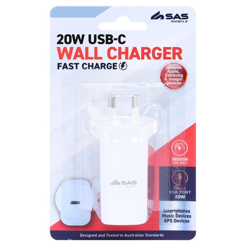 Charger 1-Port USB-C 20W White (Compatible with iPhones and Android Devices)