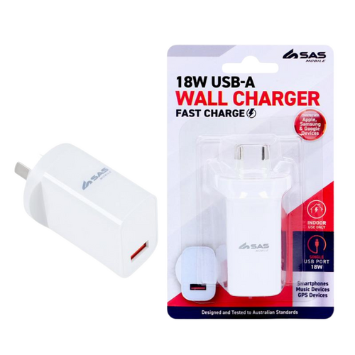 Charger 1-Port USB-A 18W White (Compatible with iPhones and Android Devices)