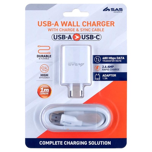 Charge & Sync AC Charger with USB Type C 1m Cable
