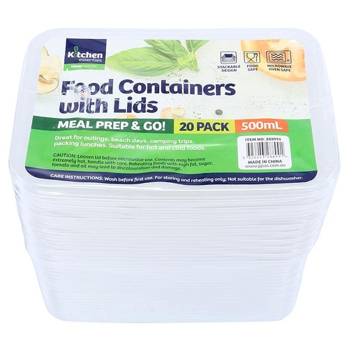 Container Takeaway Food Container with Lid 500mL 20pk