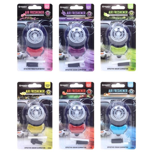 Car Vent Air Freshener 12ml 6 Assorted Scents & Colours (Apple, Lavender,Strawberry, Lemon, Rose & Ocean Breeze)
