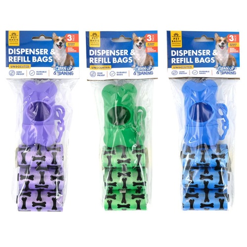 Dog Clean Up Bags With Holder 3 x 20pk Bag Size 30cm x 14cm