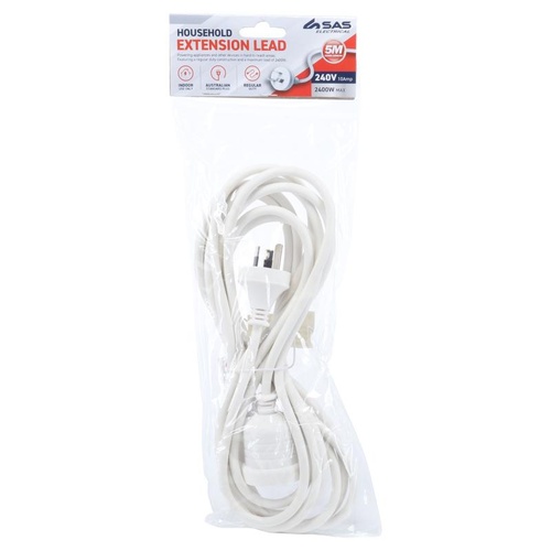 Extension Lead 5 Metre White 240V 10A Max Load 2400W