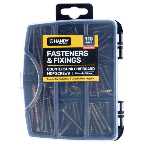 Fasteners & Fixings in Storage Case Countersunk Chipboard 110pcs