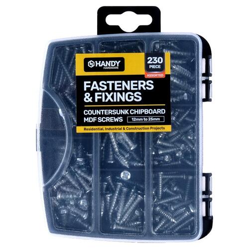 Fasteners & Fixings in Storage Case Countersunk Chipboard 230pcs