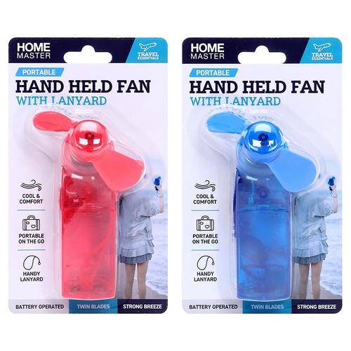 Fan Handheld With Lanyard Battery Operated11.5cm x 6cm 2 Assorted Colours Requires: 2 x AA Batteries