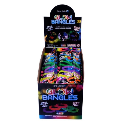 Glow Bangles 2pk - 20cm x 1.5cm - Assorted colours Green, Yellow, Blue, Red, Purple, Orange