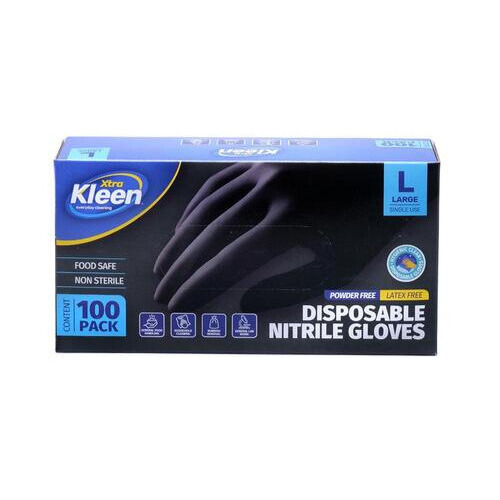 Gloves Powder Free Disposable - Nitrile - Black - Large 100PK