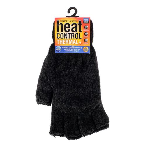 Gloves Fingerless Mens Heat Control Thermal Lined Chenille