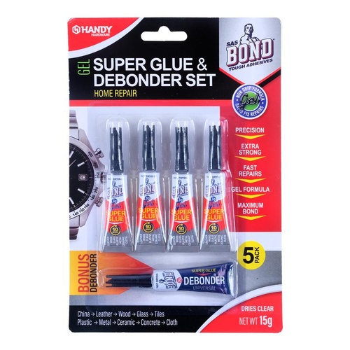 Glue Super Glue Gel Dries Clear 4pc & Debonder 1pc Value Pack 3g each 5PK