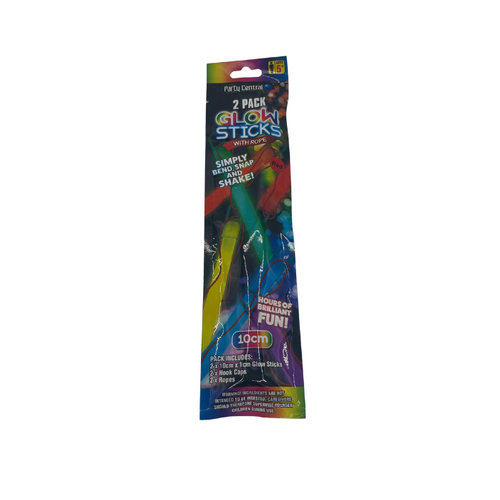 Glow Sticks with Rope 2pk - 10cm x 1cm - Assorted Colo