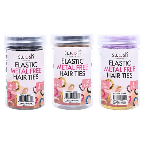 Hair Elastic Ties Ø4.5cm (Metal Free Fabric) 10pk/ Tube - 3 Colour Packs: Black, Darks, Pastels