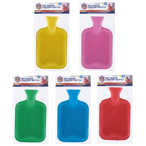 Hot Water Bottle 1.7L 32cm x 20cm Blue, Red, Yellow, Green & Pink