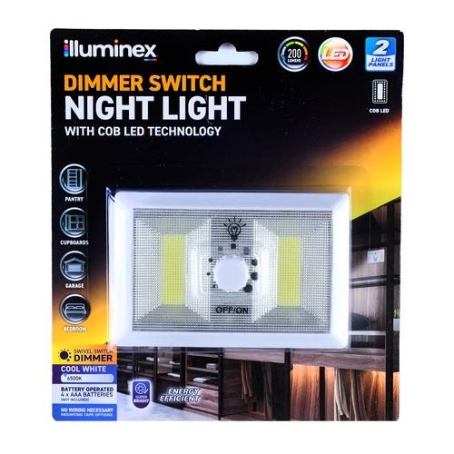 Illuminex Battery Operated Dimmable Portable LED Flip Light Switch 2 Panel Magnetic (Requires 4 x AAA Batteries, Not Included)