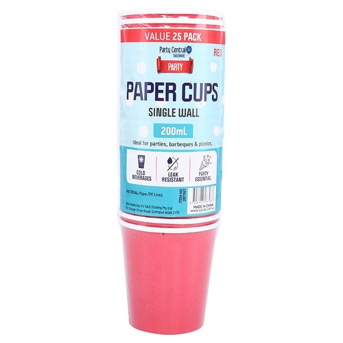Paper Cup 25pk 200ML - Red