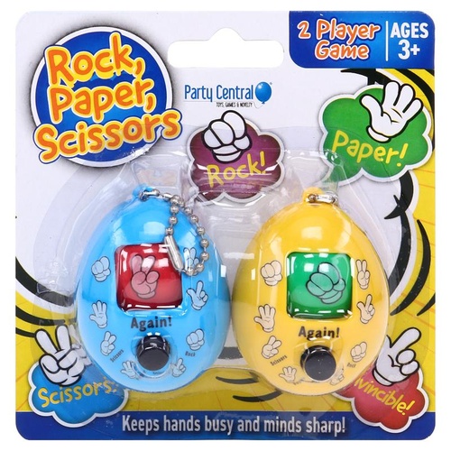 Rock Scissor Paper Game Press & Spin 3.5cm x 5cm Blue, Red, Yellow & Green