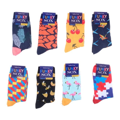 Socks Adults Funky Sox Business Crew Cut 16 Assorted Designs 4 AUS 6-10