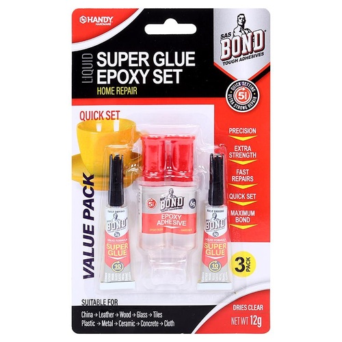 Glue Super Glue Epoxy Set Includes 2pc x 3g Super Glue & Epoxy Adhesive 6ml