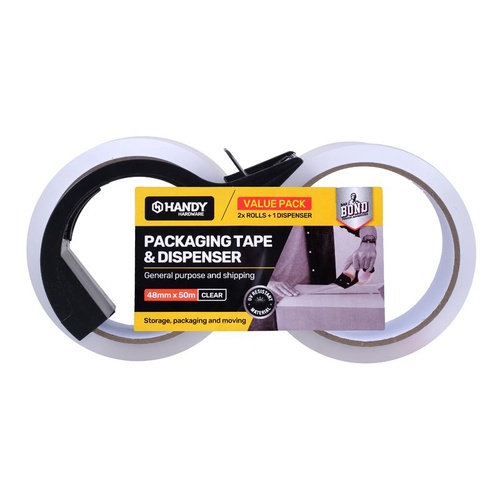 Tape Dispenser Value Pack Includes 2 x 50m x 48mm Rolls and 1 x Dispenser