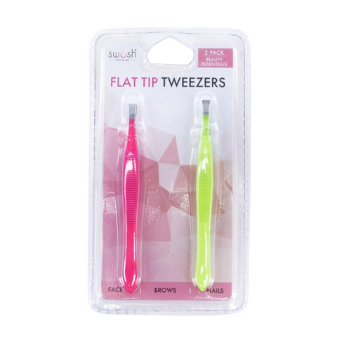 Tweezer Flat Tip 2pk - Fluro Pink and Yellow
