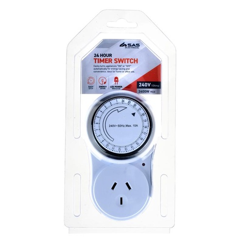 Timer 24-Hour Switching Period 15min Intervals White 120mm x 70mm 240V 10A