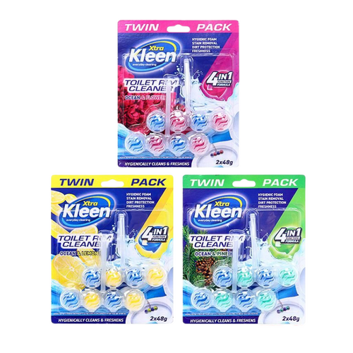 Toilet Rim Clip On Dual Freshener Deodoriser 2pk - Ocean with Lemon, Floral and Pine Scents - 48g/pk